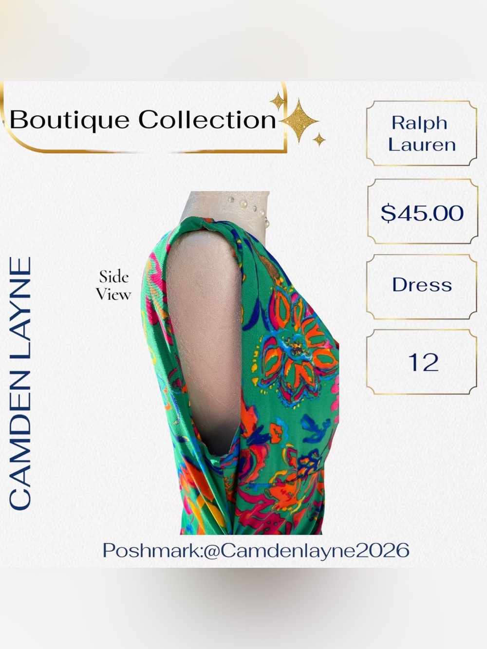Ralph Lauren Teal Multicolor Abstract V-Neck Mini Dress - Picture 9 of 13